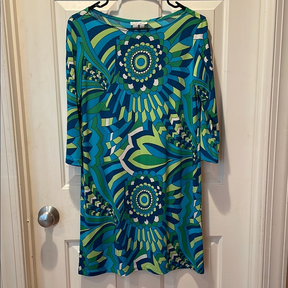 Vibrant Blue and Green Patterned Dress
